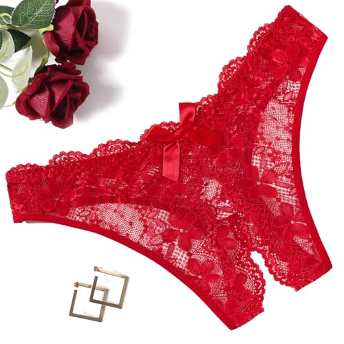 Avidlove Low Rise Lace Panties for Women Hollow Out String Underwear Exotic Undies Red