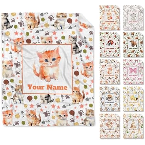 Personalized Cat Gifts Blankets for Women with Name, Custom Cat Blankets for Girls Boys, Gifts for Animal Lover, Throw Soft Warm Flannel Blanke - 50"x60"for Throw/Travel Cover