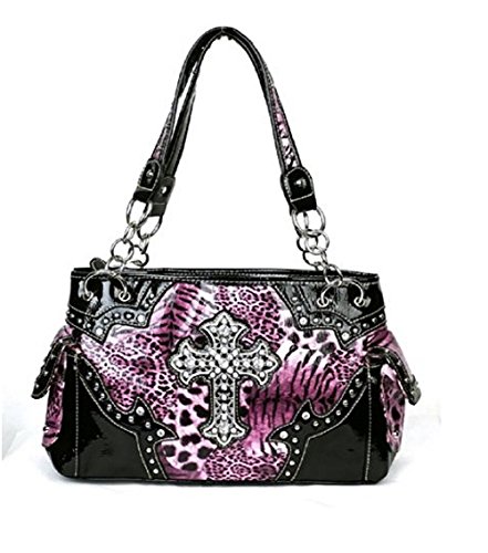 Western Cross Leopard Handbag Rhinestone Pocket Purse With Matching Wallet (PURPLE)2