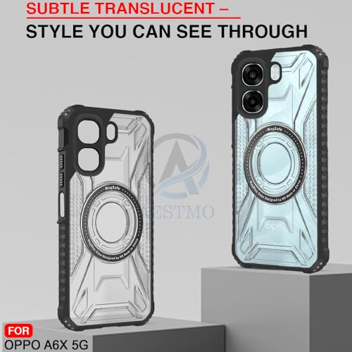 Image of AESTMO Hybrid Shockproof Back Cover Case for Oppo A6X 5G Compatible with MagSafe | Hard Back Case Cover for Oppo A6X 5G (PC & TPU, Translucent Back, Black Sides)