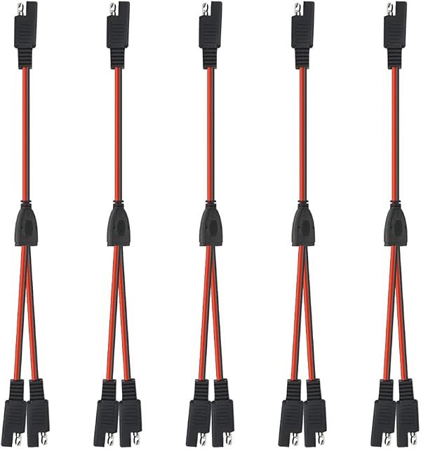 WMYCONGCONG 5 PCS 30cm 18AWG SAE Y Splitter 1 to 2 SAE Connector Quick Release Quick Disconnect Car Solar Power Charging Extension Cable for Automotive Solar Panel