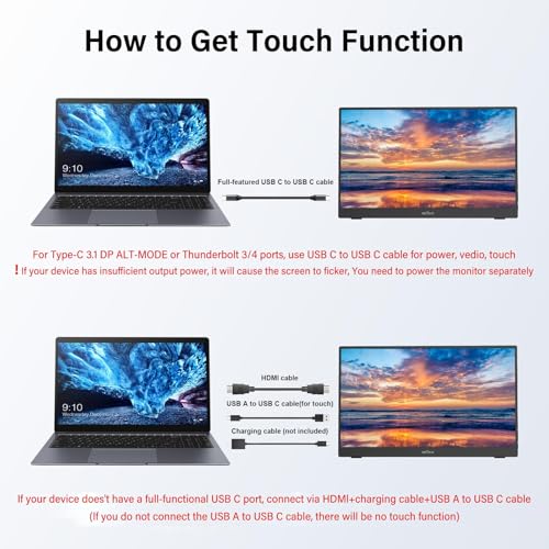 Image of QQU 14 inch Portable Touchscreen Monitor, 1920 x 1200 IPS /HDR Ultra-Slim Travel Display with VESA Mount & Smart Cover, Kickstand & Speakers, HDMI USB-C External Monitor for Laptop, PC,Phone, Tablet, PS4 /5