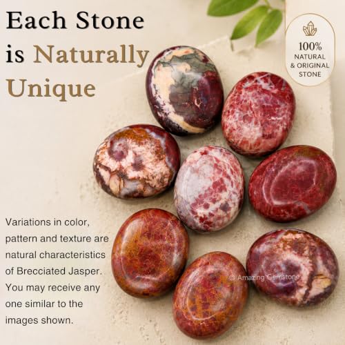 Image of Brecciated Jasper Crystals and Healing Stones - Large Palm Stone Crystals Piedra - Crystal for Good Luck, Positive Energy, Meditation - Unique Stocking Stuffers and Birthday Gifts for Women, Men