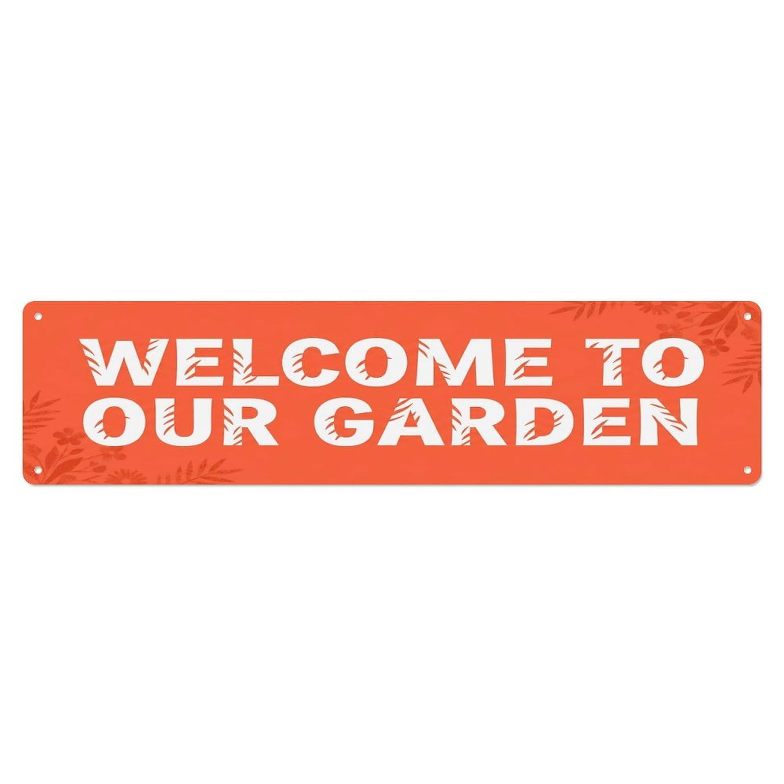 Vintage Welcome to Our Garden Coral Orange Metal Tin Sign