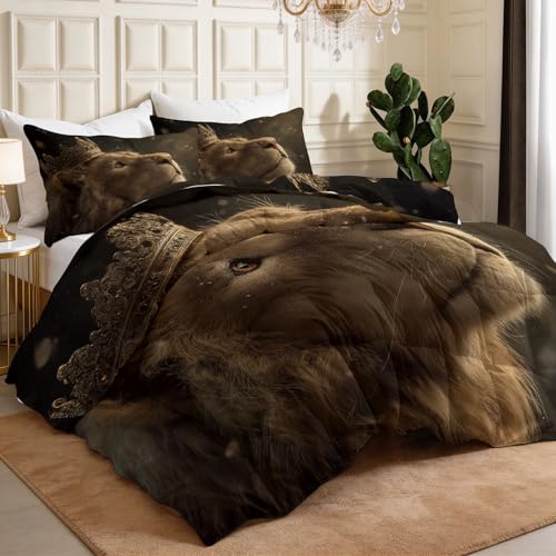 Edredón King 230x220 gris de 7,5 tog con diseño de león y fundas 6