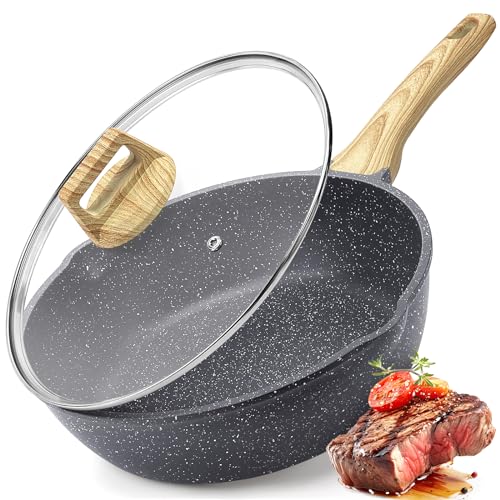 GiPP Nonstick Deep Frying Pan - 11 Inch Saute Pan with Lid Granite Induction Cookware, 4.5Qt Non...