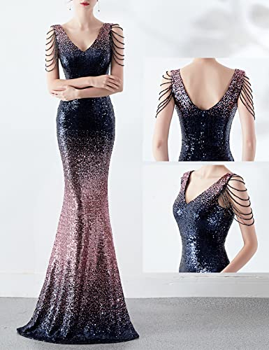 Image of Women 1920s Plus Size Formal Dress Tassels Sleeve Sequins Gatsby Maxi Evening Gown