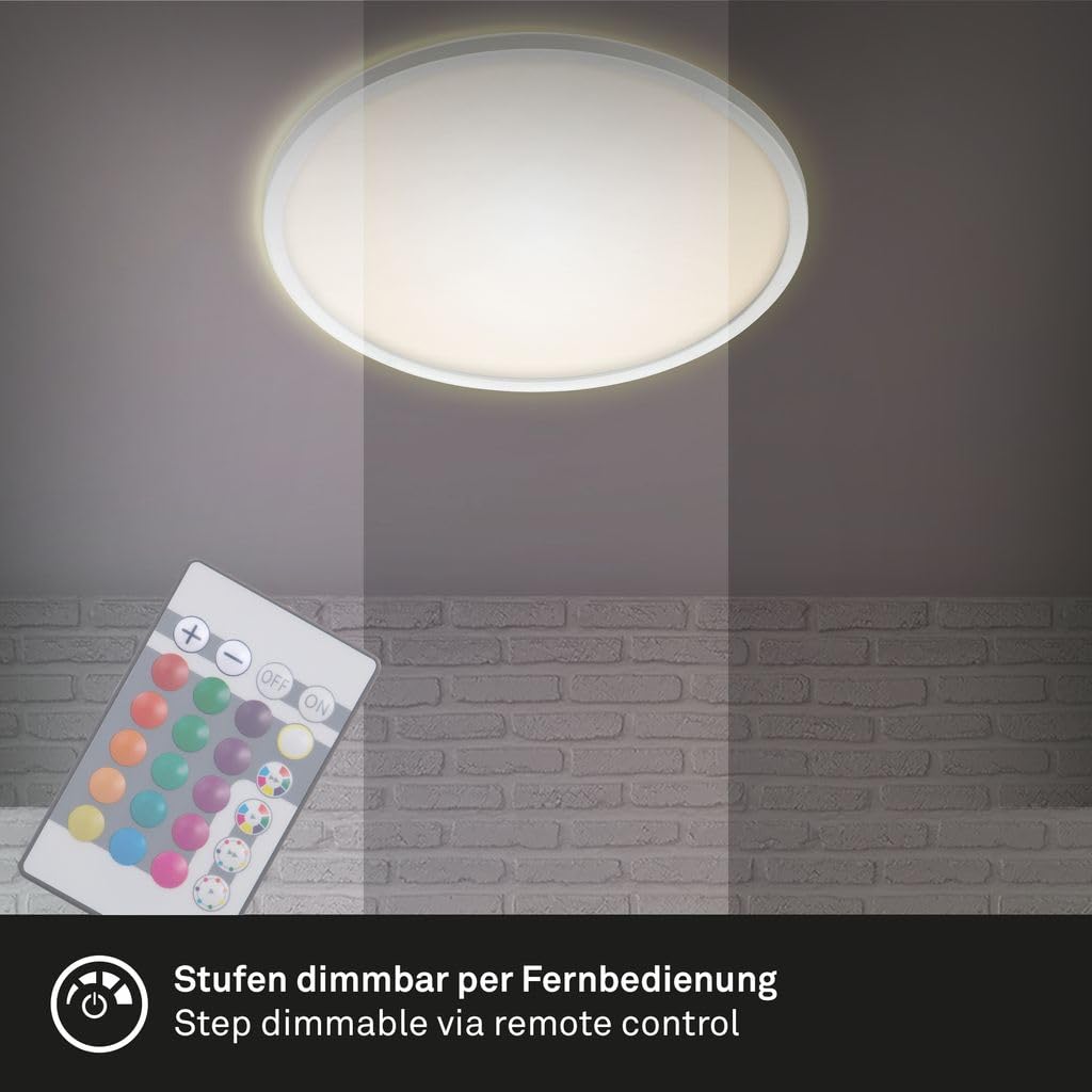 BRILONER Leuchten - LED Panel, Deckenleuchte dimmbar, Deckenlampe, RGB, Farbsteuerung, Backlight, inkl. Fernbedienung, 22 Watt, 2.700 Lumen, 4.000 Kelvin, Weiß, Ø 42cm