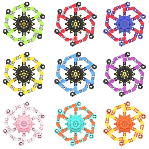 Christmas Transformable Fidget Spinners,Funny Stress Relief Sensory Fidget Toys,Deformable Chain DIY Robot Fingertip Gyros Toys Party Favors Christmas Stocking Stuffers for Kids and Adults (9PC)