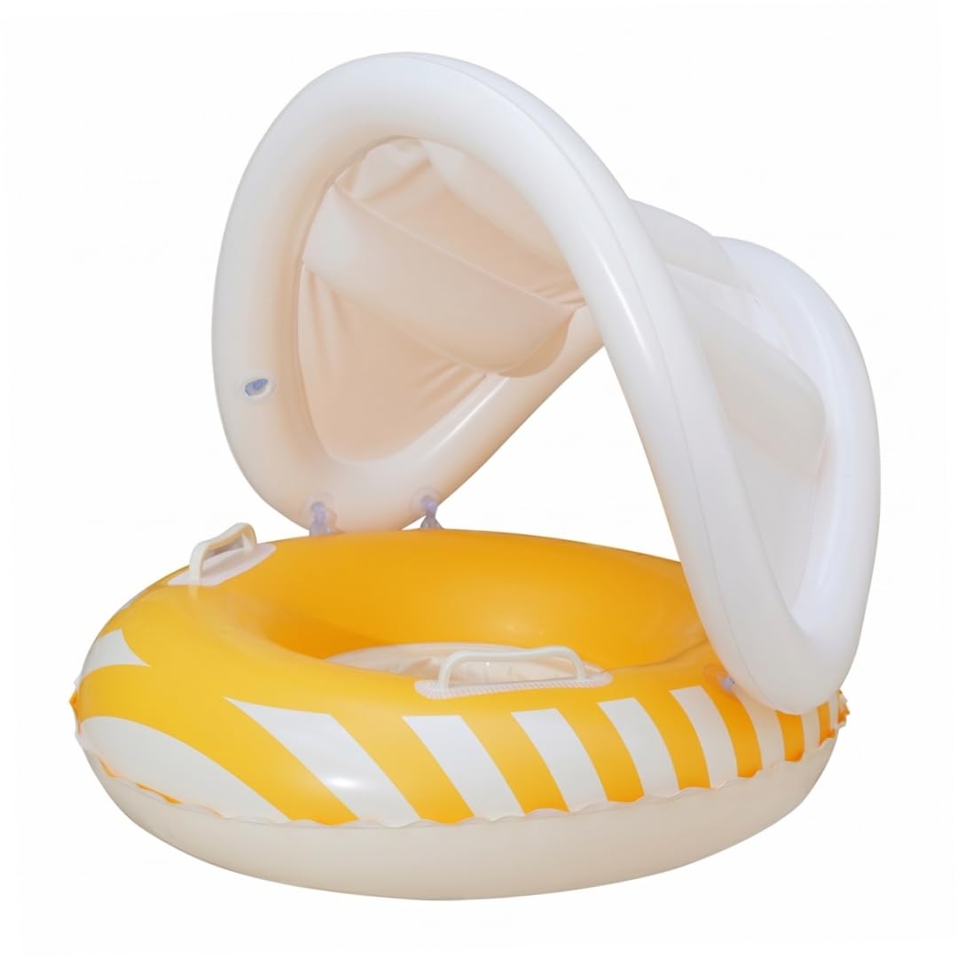 Baby Floats With Canopy, Baby Pool Float With Removable Shade & Handles, Inflatable Buoy Seat For Toddlers 1-5 Years, Yellow