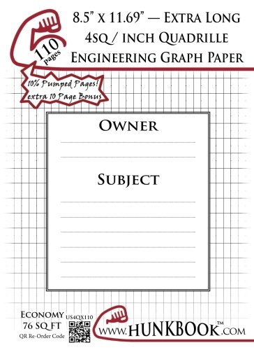 Engineering Graph Paper (110pages/White): 4Sq/Inch (1/4") Quadrille - ExtraLegal Size