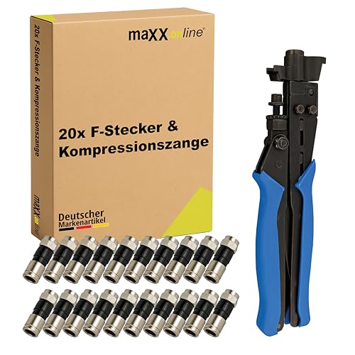 maxx.onLine F Stecker 20 STK. & Kompressionszange Antennenstecker Koaxialkabel Kompressionsstecker Sat Stecker für innen & außen Koax Stecker