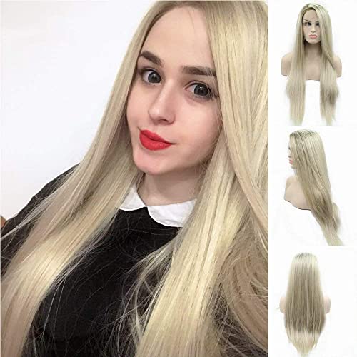 Perruque blonde ombrée dentelle frontale nouée main qualité supérieure - 2