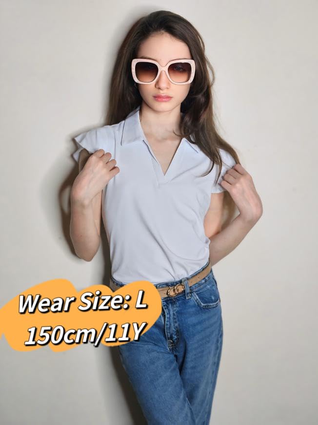 Image of Soneven Girls Ruffle Sleeve Polo Shirts V-Neck Golf Tennis T-Shirts Uniform Shirts Quick Dry for 4-14 Years