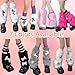 CHERSE Furry Leg Warmers for Women 3in1 Kawaii Star Bone Plush Faux Fur Y2K Pink Lolita Leg Socks 80s Outfit Harajuku Punk Knee High Preppy Gothic (Grey Bone Star 3in1)