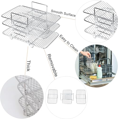Air-Fryer-Rack-Compatible-with-Ninja-DZ201-DZ401-PowerXL-Double-Basket-Air-Fryers-Rack-3-Layers-Rack-Electric-Fryer-304-Stainless-Steel-Toast-Rack-Multi-Layer-Grill-Rack-2-Oil-Brush-2-PACKS Air Fryer Rack Compatible with Ninja DZ201 DZ401 PowerXL Double Basket Air Fryers Rack 3 Layers Rack Electric Fryer 304 Stainless Steel Toast Rack Multi Layer Grill Rack 2 Oil Brush 2 PACKS