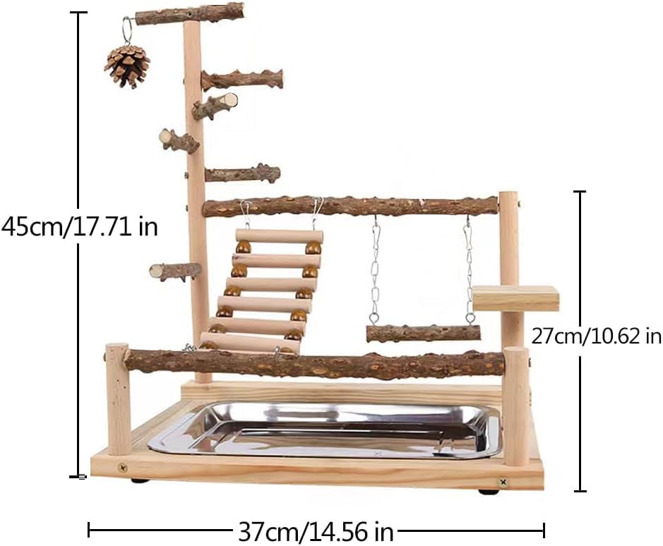 Bird Playground Parrot Playstand, Parrot Stand,Bird Wood Tall Standing Block,Game Table with Feeder… (G-500)