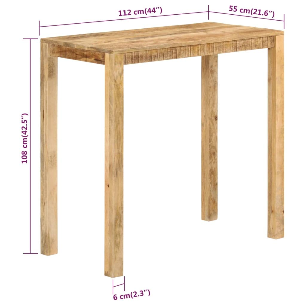vidaXL Mesa Alta de Bar Mueble Cocina Bistró Mostrador Restaurante Patas Salón Sala de Estar Jardín Terraza Hogar Madera Maciza de Mango