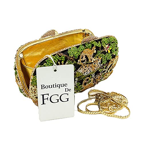 Image of Boutique De FGG Forest Jungle Animal World Crystal Clutch Purse for Women Formal Evening Bags Rhinestone Clutch Handbag,Mini