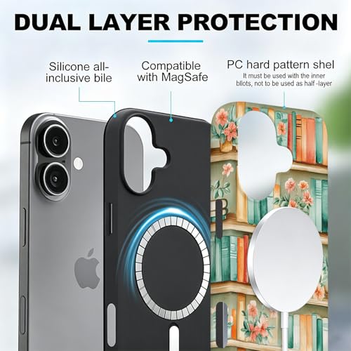 Funda de estantería floral para iPhone compatible con MagSafe y protección anticaídas 3