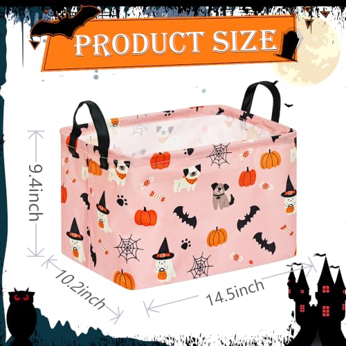 Image of Halloween Shelf Nursery Storage Basket Laundry Hamper Storage Box and Bins for Home Decor Clothes with Handles(Pink Puppy)