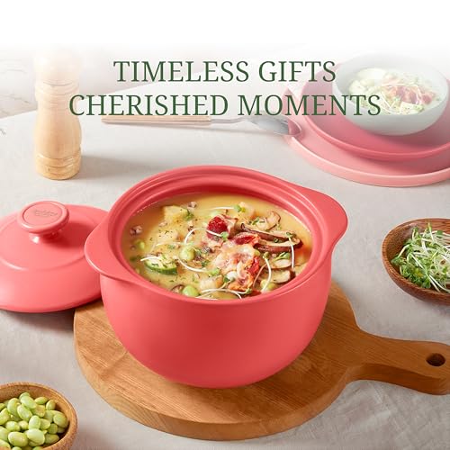 Image of MINH LONG 1-Qt Porcelain Dutch Oven with Lid - Lead & Cadmium Free, Oven Safe to 482F, Heat Retention, Clay Pot for Cooking on Gas & Infrared Cooktop, Use to Marinate, Cook, Bake, Refrigerate & Serve