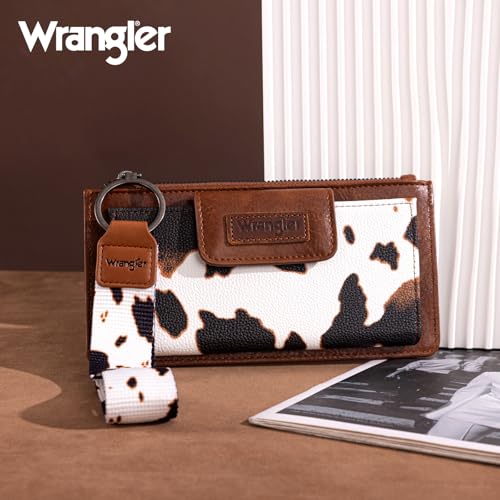 Image of Montana West X Wrangler Cow Print Wallet for Women Ladies Female Card Cases & Money Organizers Wristlet with Wallet Large Clutch with Coin Purse Smooth Zipper and Rfid Lining
