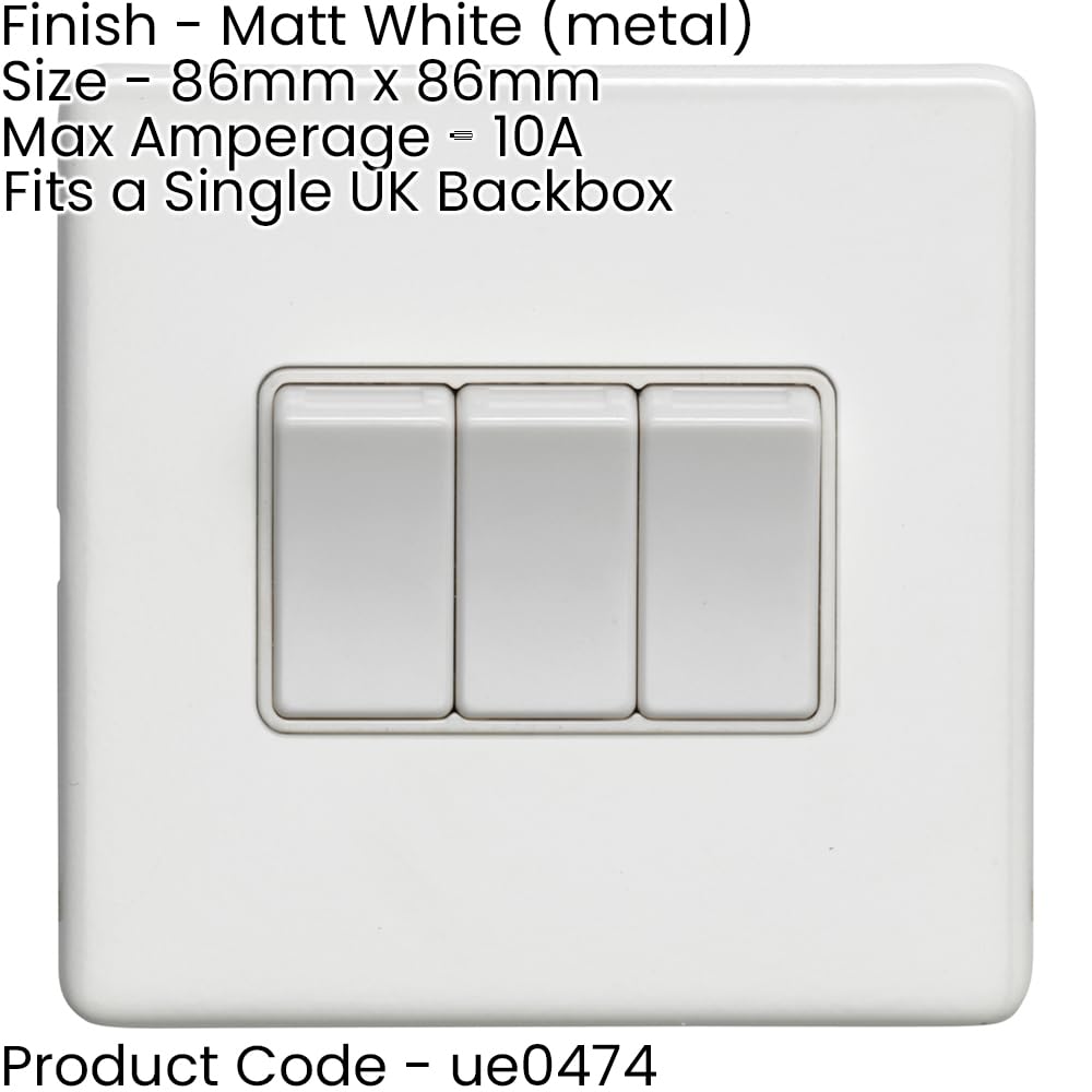 Dreifach-Lichtschalter, schraubenlos, matt, weiß, 2-Wege, 10 A, schmaler Kippschalter, dekorative Küche, Wohnzimmer, Schlafzimmer, 3 Stück