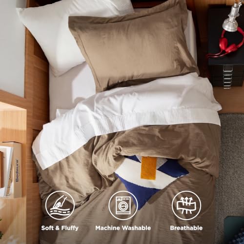Image of Bedsure Prewashed Twin /Twin XL Duvet Cover, Cotton-Like Bedding Set, Brown | Ultra Soft, Relaxed Texture, Twin XL Breathable Comfort, Hidden Zipper, 8 Corner Ties, Easy Care, OEKO-TEX, Year-Round Use