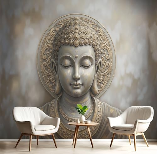 Papier Peint Soie Relief Antique D'Inspiration Zen, Papier Peint Panoramique Esthétique Orientale Gris Brun Pour Salon Chambre, Xxl Moderne Déco Murale...