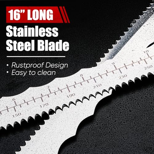 Image of Pinoze 16 inch Insulation Knife, Stainless Steel Blade Insulation Cutter w /Laser Scale, Dual-Side Serrated Duct Knife Tool with Sheath for Cutting Heat Material Foam /Rockwool /Styrofoam, Garden Sod Cutter