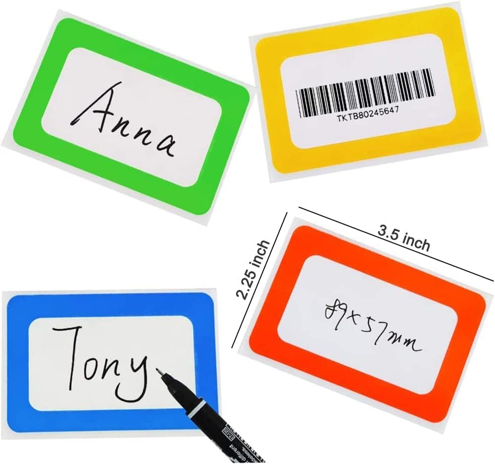 Plain Name Tags Stickers Colorful Border All Purpose Labels - 400 Stickers, Strong Adhesive (3.5 x 2.25 inch) image 3
