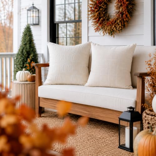 Image of Fall Pumpkin Throw Pillow Covers 22x22 Set of 2, Reversible Jacquard Chenille Cushion Cases Pumpkin Front Plaid Back, Cozy Farmhouse Autumn Decor for Living Room Sofa Couch Bed(Beige,22x22)