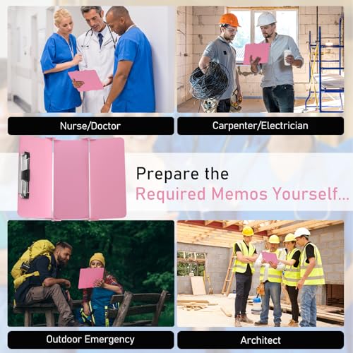 Image of Nursing Clipboard Foldable Without Edition Cheat Charts, 3 Layers Aluminum, Nurse Board w /Low Profile Clip&Pen Clip Pocket, Pink