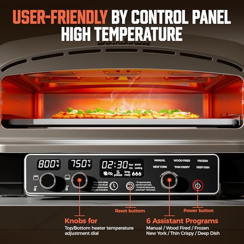 BIG HORN OUTDOORS Pizza Oven Indoor, 14 Inch Electric Countertop Pizza Oven with 6 Preset Modes, Perfect Pizza Maker Machine for Home, Pizza Cooker with Pizza Stone and Pizza Peel, Stainless Steel