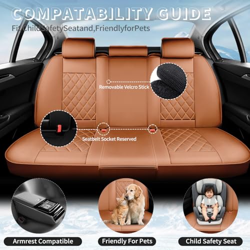Image of Fit Equinox Car Seat Covers Compatible with Chevy Equinox 2011-2026, Premium Leather Breathable, Wear Resistant, Airbag Compatible, All-Weather Protection & Full Coverage, 2 Front Seat Brown