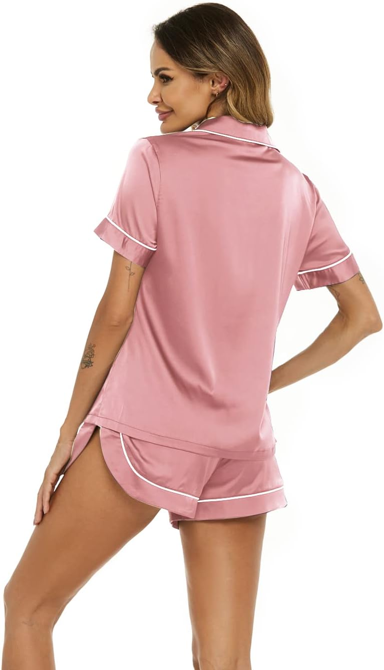 Silk Satin Pajama Set for Women Button Down Short Sleeve 2 Piece Soft Pjs Sleepwear - Image 5
