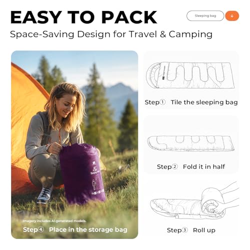 Image of Sleeping Bags for Adults, Camping Sleeping Bag with WaterResistant & TearResistant, Lightweight 3lb Sleeping Bag Warm for Backpacking, Hiking, Summer Camp & Indoor Use - Anti-Snag Zipper