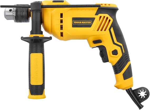 TOUGH MASTER Hammer Drill 650W Variable Speed 13mm Metal Chuck, 2 in 1 Corded Electric Function for Concrete Steel Wood with Auxiliary Handle Included (Hammer Drill)