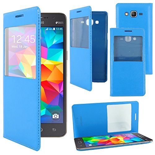 ebestStar - Coque Compatible avec Samsung Grand Prime Galaxy G530F, Value Edition G531F Etui Slim Housse Portefeuille Fenêtre View, Bleu [Appareil: 144.8 x...