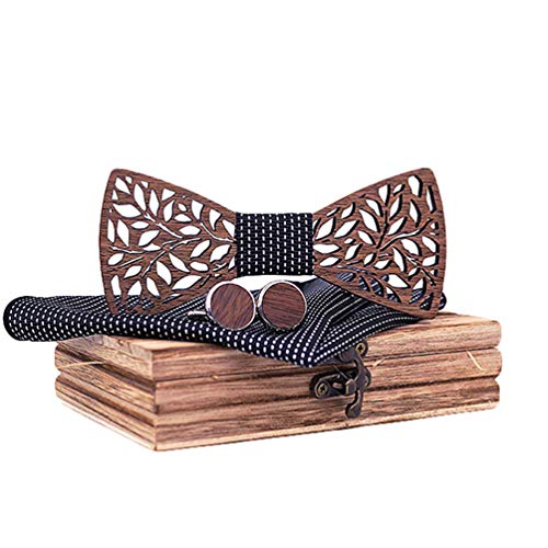 HZQIFEI Set di Papillon in Legno Fatto a Mano, con Papillon e Gemelli, Sciarpa Quadrata e Corpetto Dimensione Regolabile (Style#10)