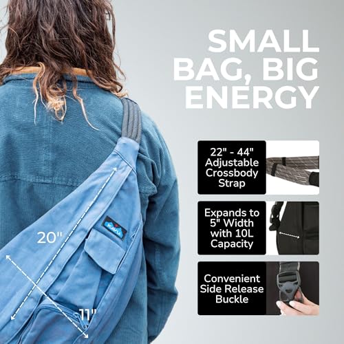 Image of KAVU Rope Sling Bag - Large Crossbody Bags for Women & Men | Hands Free, Cross Body for Travel, Hiking & Everyday Carry, with Padded Back, Adjustable Rope Strap & Cotton Canvas