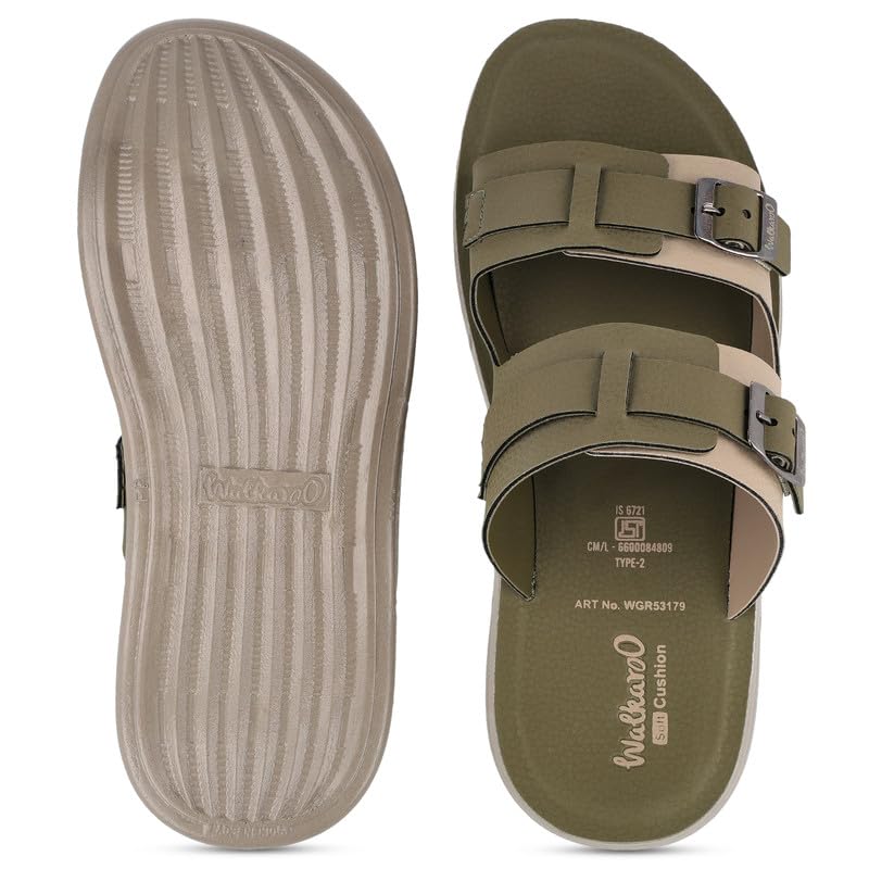 Image of WALKAROO Men's Slip-On Sandals|Soft Cushion Footbed, Adjustable Dual Buckle Straps, Lightweight PU Sole, Anti-Slip Casual Sandals|Casual Wear, Office Casual, Travel, Outdoor&All day use Sandal|WGR53179