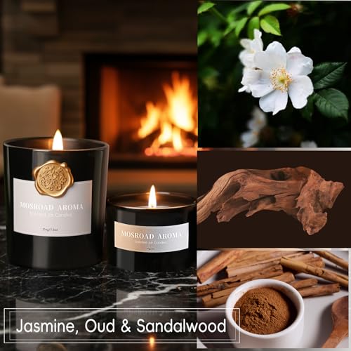 2-Pack Jasmine, Oud & Sandalwood Scented Candles Set for Men, Luxury Aromatherapy Jar Candle for Home Scented, Natural Soy Fragrance Black Jar Candles, Gift for Men, Father, Husband - Image 5