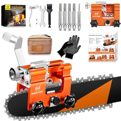 Chainsaw Sharpener Jig with 5 Tungsten Bits & Carry Bag, Universal Chainsaw Sharpening Tool Kit, Portable Hand Cranked Chain Saws Blade Sharpener Tool Accessories for 4'-22' Çhain Saws.