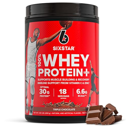 Six Star Whey Protein Powder Plus – Muscle Building & Recovery Formula with Whey Isolate Powder, BCAAs, 30g Protein, Immune Support – Post-Workout Supplement – Triple Chocolate, 1.8 lbs