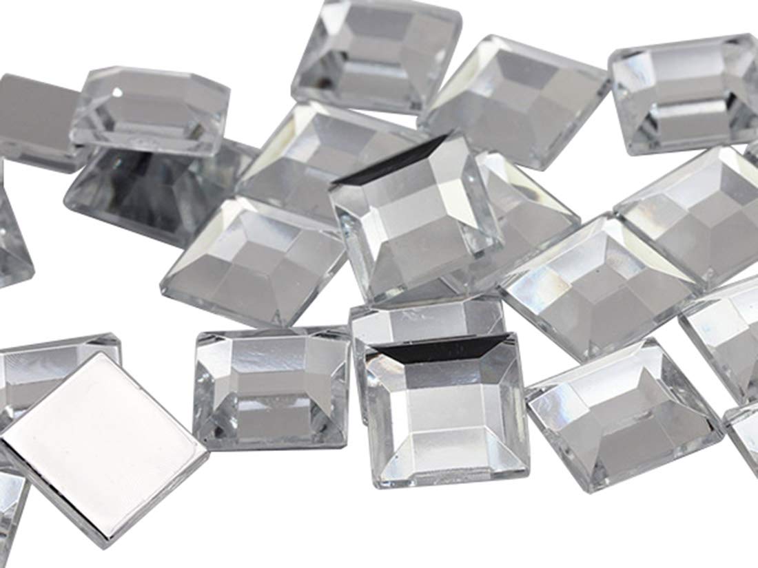 12mm Flat Back Square Acrylic Rhinestones for Jewelry Making and Garment Costume Cosplay Embelishments - 40 Pieces (Crystal Clear H102)