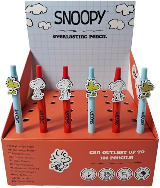 Puckator Peanuts Snoopy & Woodstock Everlasting Pencil - Cool Cute Infinity Ifinite Inkless Unlimited Pencil Pen For Kids School Drawing journaling - Back To School Supplies Pens Pencils Gifts