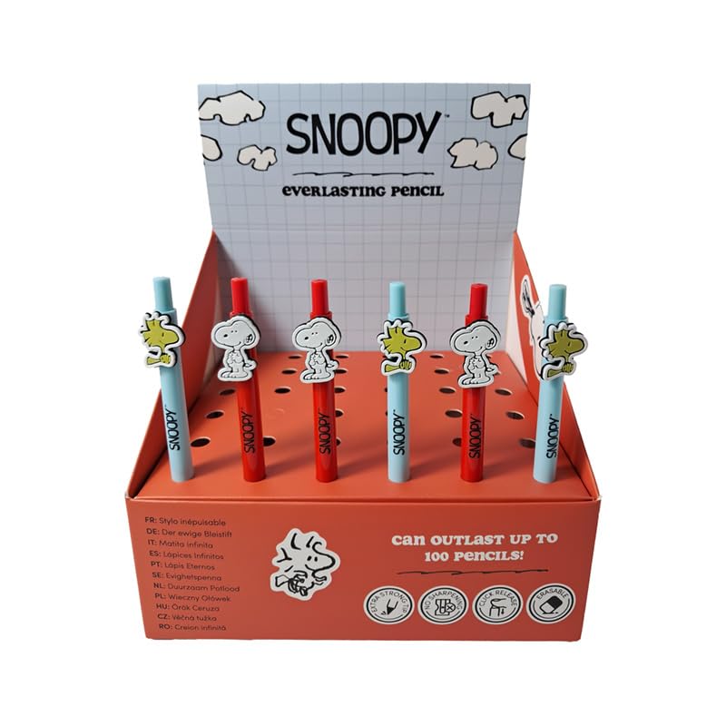 Puckator Peanuts Snoopy & Woodstock Everlasting Pencil - Cool Cute Infinity Ifinite Inkless Unlimited Pencil Pen For Kids School Drawing journaling - Back To School Supplies Pens Pencils Gifts