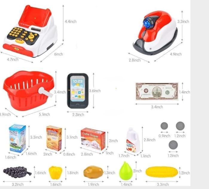 Cojuz Kids Supermarket Cash Register Toy Set with Scanner, Credit Card & Play Money 3